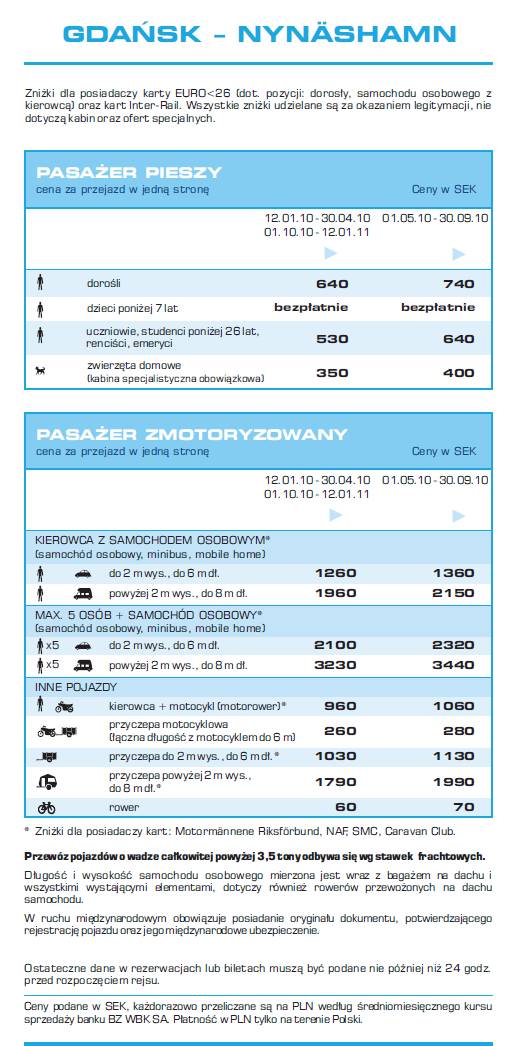 Cennik - bilety promowe: Gdańsk - nynashamn 2010 /3